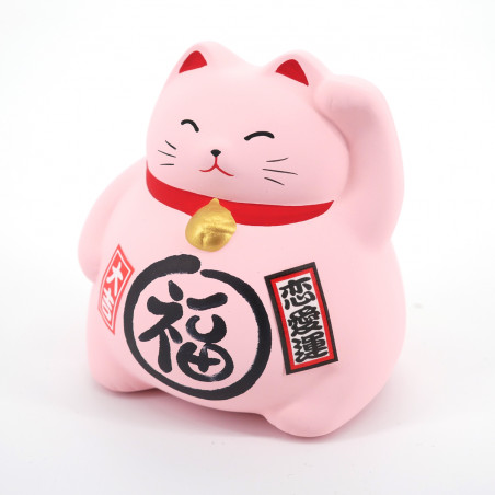 Chat porte-bonheur japonais manekineko, KURO, noir et rouge