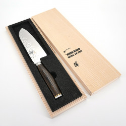 Japanese kitchen knife with walnut handle for all types of food, SANTOKU SHUN PREMIER, 14 cm