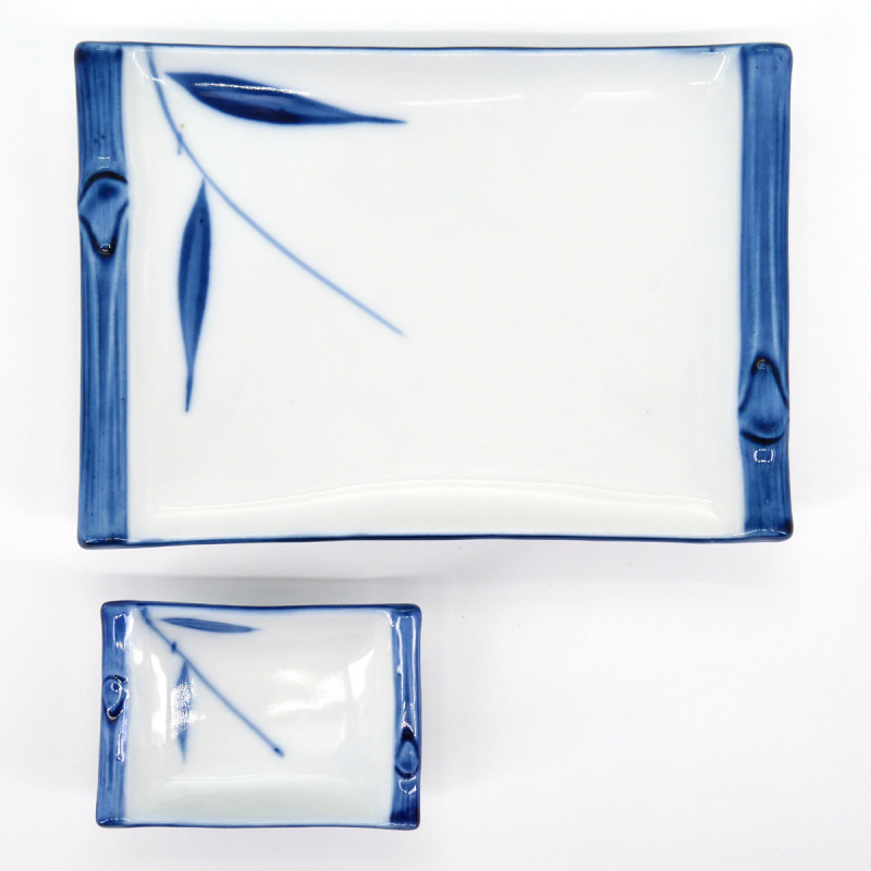 duo assiette saucier blanc bleu bambou japonais FUCHI TAKE GOSU SASA