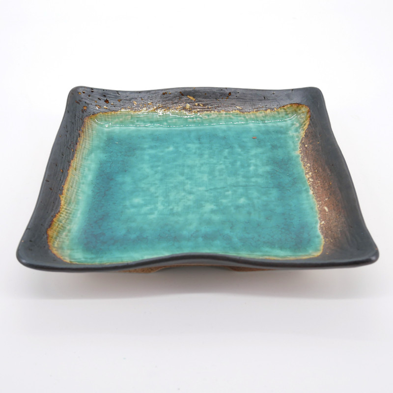japanese green square plate in ceramic 18x18cm RYOKUSAI