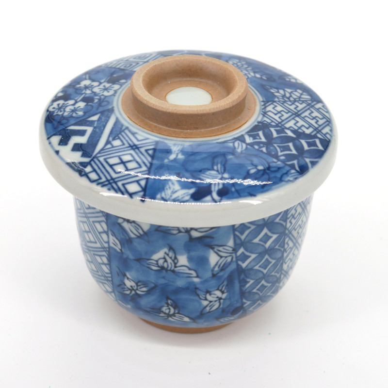 tasse traditionnelle japonaise motifs bleus à couvercle SHÔZUI HANA