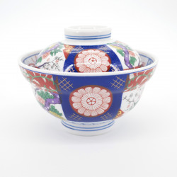 Japanese ceramic bowl with lid, SOME NISHIKI MADORI, arita