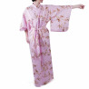 Japanese traditional pink cotton yukata kimono golden plum for ladies