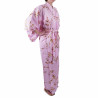 kimono yukata traditionnel japonais rose en coton fleurs prune dorées pour femme