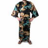 kimono yukata traditionnel japonais noir en coton dragon et pins pour homme