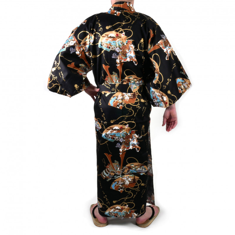 Japanese traditional black cotton yukata kimono samuraï for men