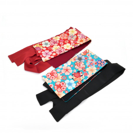Japanese blue or red vintage obi belt, HANA, Flowers