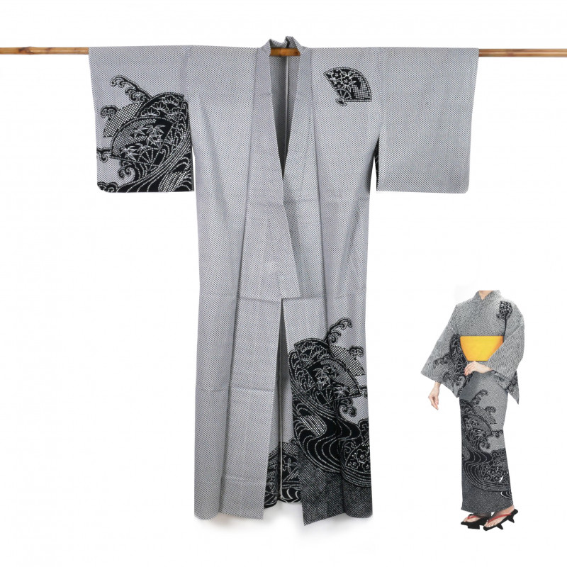 japanischer prestige yukata für frauen, NAMIZENSU, schwarz