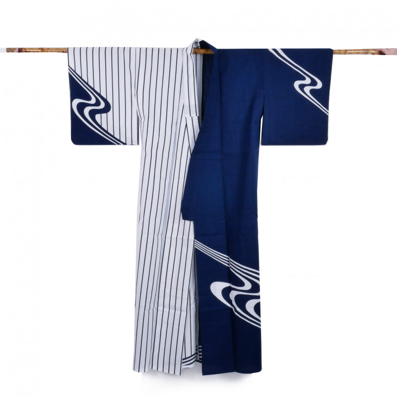 Japanese cotton prestige yukata for women SHIMA blue