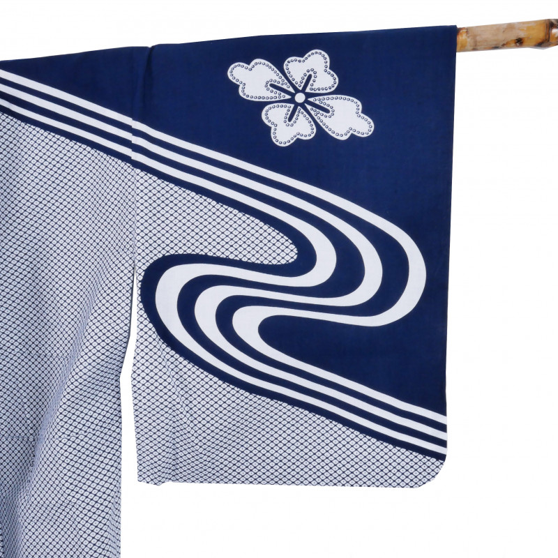 Yukata prestigio de algodón japonés para mujeres, HANASHIBORI, azul