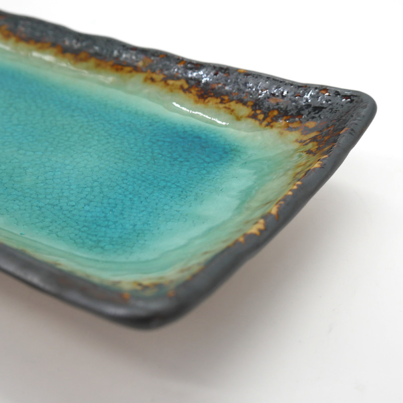 japanische rechteckige Keramikplatte, LAGOON, türkisblau