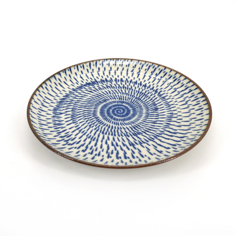 assiette ronde japonaise en céramique, OFUKE UZU, bleue