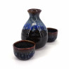 Japanischer Sake-Service 2 Gläser und 1 Flasche, KUROBURU, blau