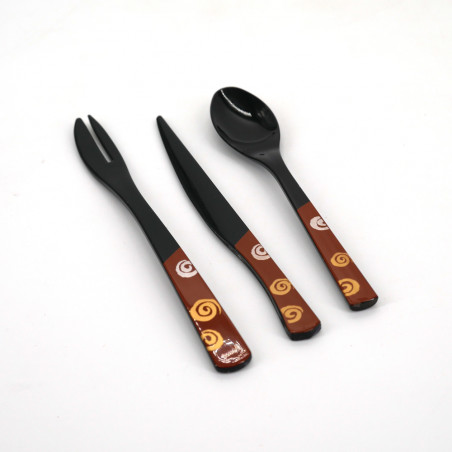 Trio spoon fork dessert knife in resin, KURO, red