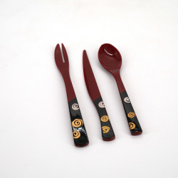 trio cucchiaio - forchetta - coltello da dessert in resina, AKA, rosso