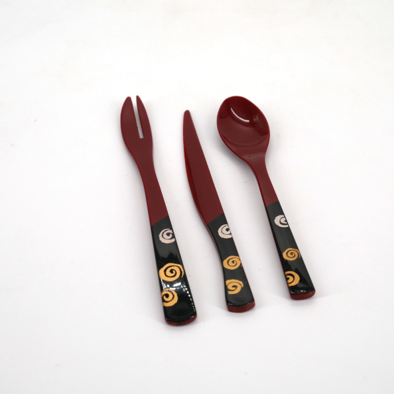 spoon - fork - knife resin dessert trio, AKA, red