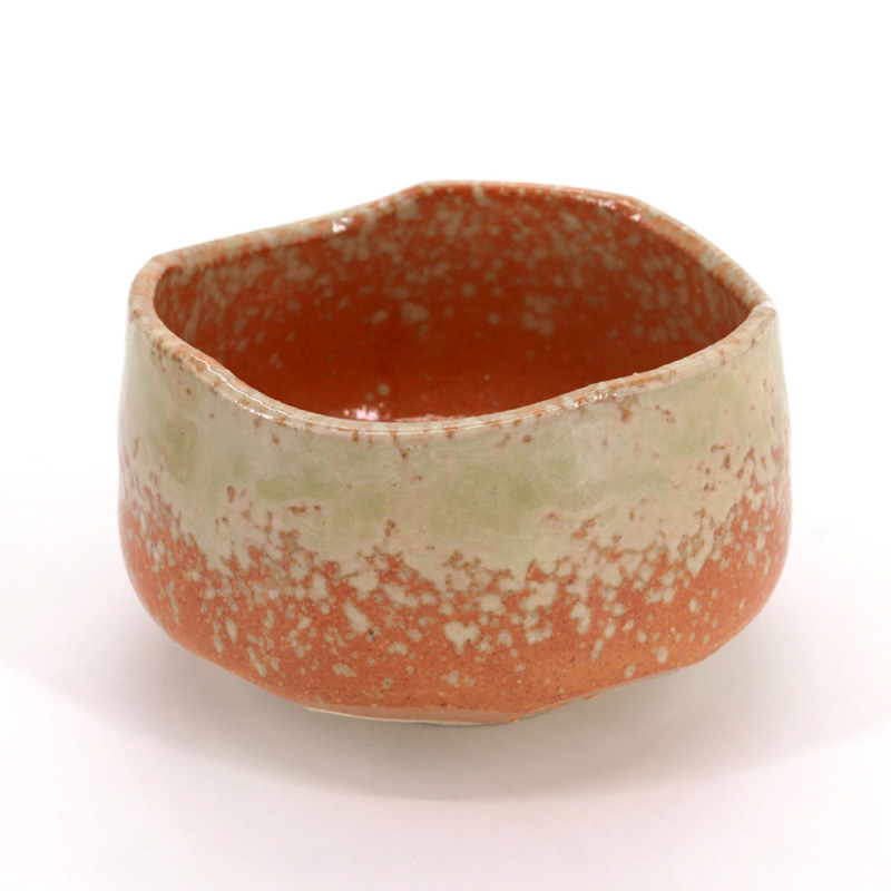 Cuenco de té japonés para ceremonia – chawan, HAIUWAGUSURI, naranja