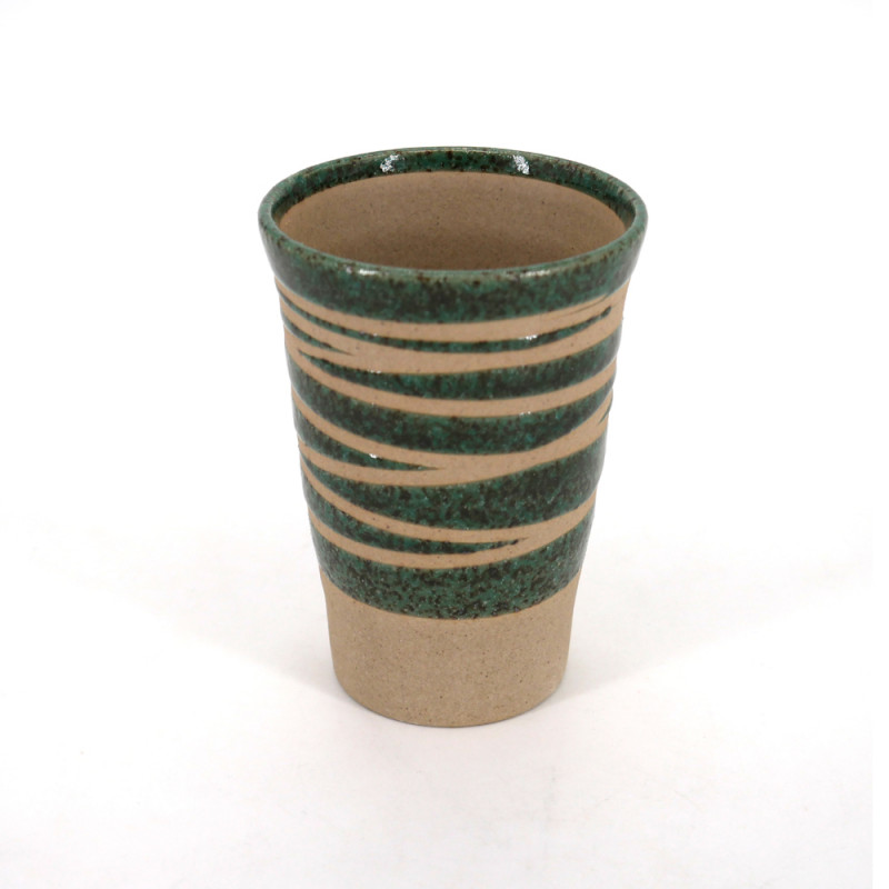 Grande tazza da tè giapponese verde di ceramica 11cm, ORIBE, linee