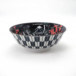 japanese noodle ramen bowl in ceramic theater KABUKI, red and blue