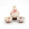 sake service 1 bottle and 2 cups, SAKURAZAKE, white and pink flowers