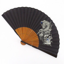 Abanico japonés negro 22,5cm para hombre, TOURYUMON, dragón