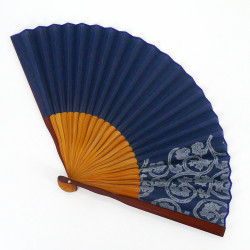 abanico japonés azul 25,5cm para hombres, AOGURE, motivos grises