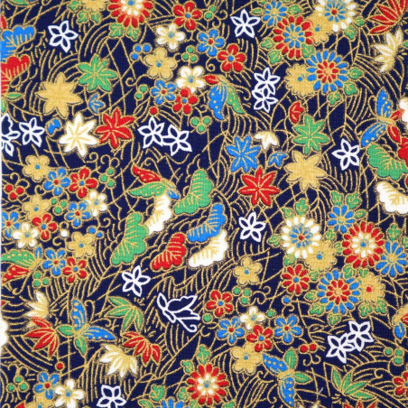 Japanese cotton fabric matsu patterns flowers butterflies made in Japan width 112 cm x 1m
