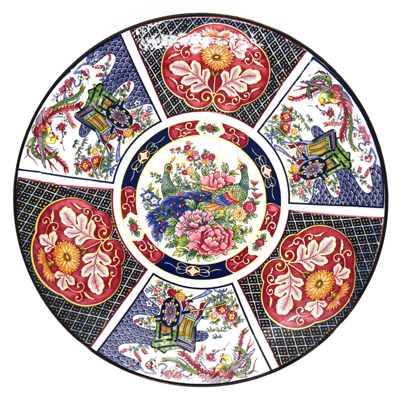 grand plat avec motifs colorés et fleurs GOSHOGURUMA