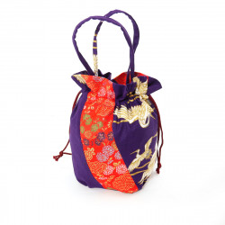 Japanese traditional purple kimono bag in polyester cotton, POUCH, various random patterns