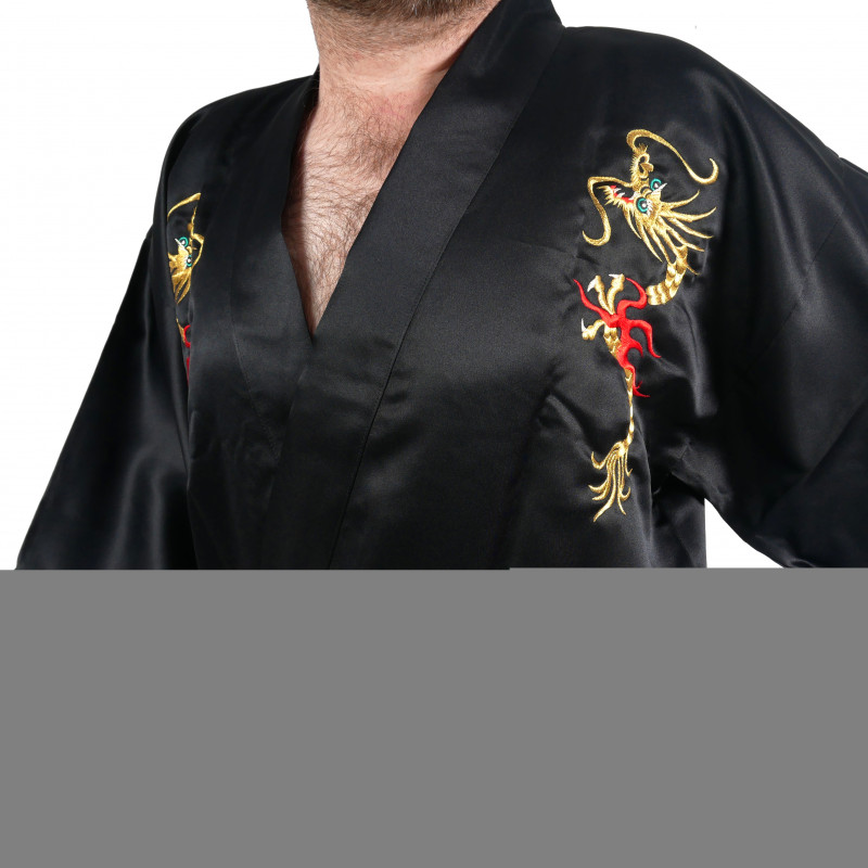 japanischer Herren hanten Kimono - schwarz, RYU, Drache