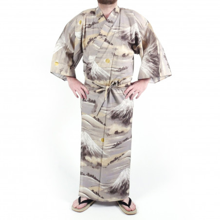 japanischer Herren yukata Kimono - grau, Berg Fuji