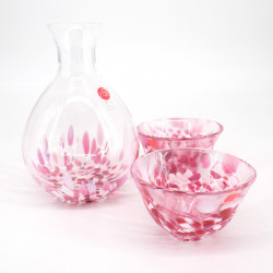 Japanisches Sake-Glasservice, 2 Gläser und 1 Flasche, rosa, SAKURA FUBUKI
