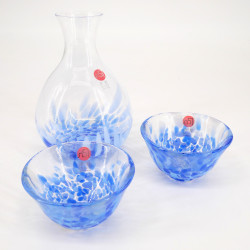Japanisches Sake-Glasservice, 2 Gläser und 1 Flasche, blau, IWASHIMIZU