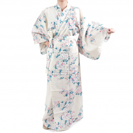 Japanese traditional white cotton yukata kimono white cherry blossoms for women