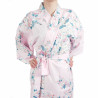 happi Japanese traditional pink cotton kimono white cherry blossoms for women