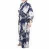 Japanischer traditioneller blauer Baumwoll-Yukata-Kimono in der Iris und im Fluss für Frauen