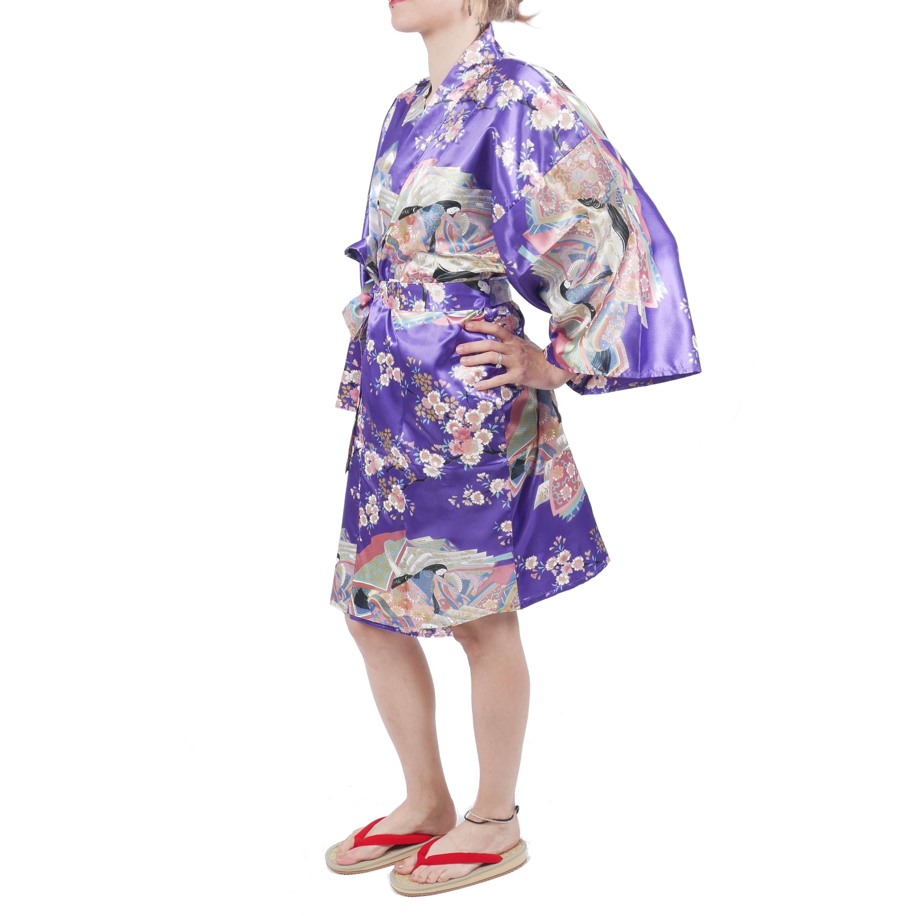 Japanese traditional purple kimono bag in polyester cotton, POUCH