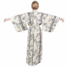 Japanese traditional white cotton yukata kimono bamboo and sparrow for women