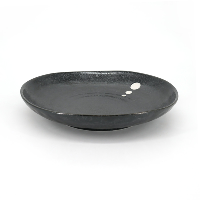 piatto fondo giapponese in ceramica nera, DOT, pois bianchi, prodotto in Giappone