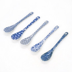 Set of 5 ceramic spoons, blue and white, YUNAITEDDOSETTO