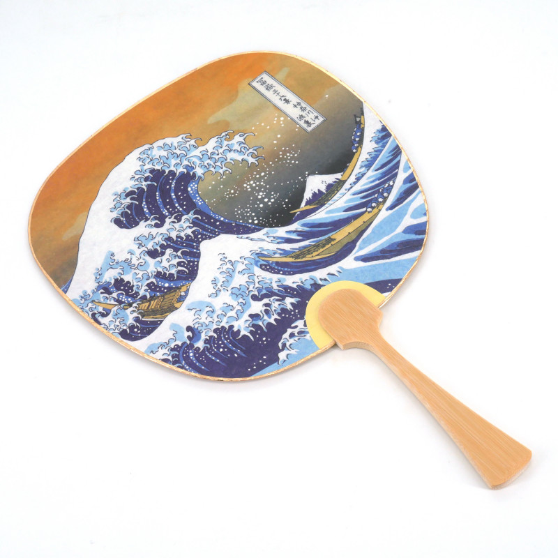 Petit éventail japonais non pliant uchiwa, NAMIFUJI, vague