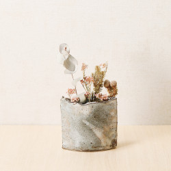 Japanese clay vase, BEJUGURE, gray and beige