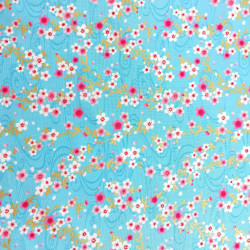 light blue Japanese cotton fabric, sakura patterns, cherry blossoms