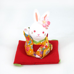 Ceramic rabbit ornament, The HANAUSAGI rabbit, yellow kimono