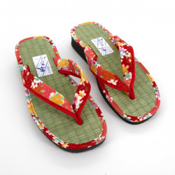 Par de sandalias japonesas de zori para mujer, GOZA 2530A, roja