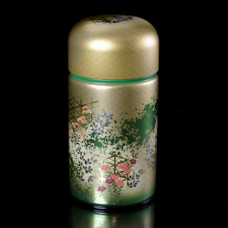Japanese green metal tea caddy, SHONOSATO, 200 g