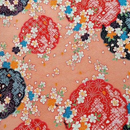 Tejido de chirimenea de poliéster rosado japonés con diseño de flor de cerezo, SAKURA, hecho en Japón, ancho 112 cm x 1m