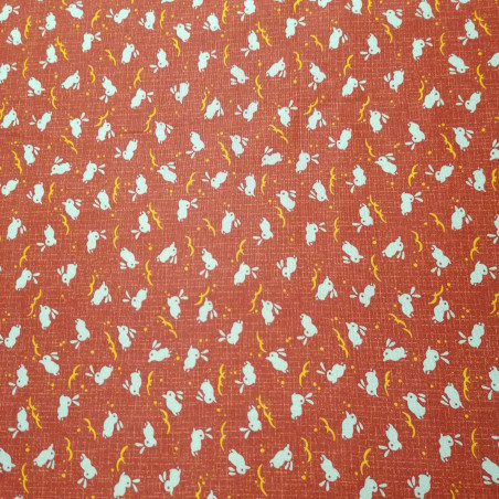 Japanese red cotton rabbit motif fabric, USAGI, made in Japan width 112 cm x 1m