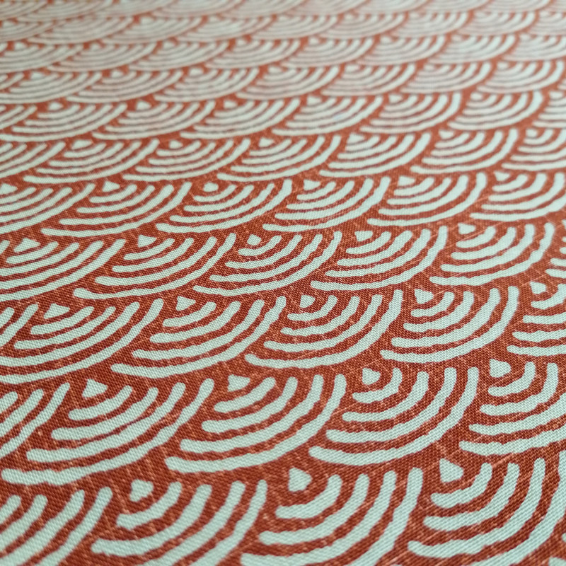 Japanese red cotton fabric with wave pattern, SEIGAIHA, made in Japan width 112 cm x 1m