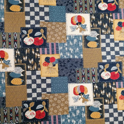 Japanese blue cotton fabric with patchwork motif, PATCHIWAKU, made in Japan width 112 cm x 1m